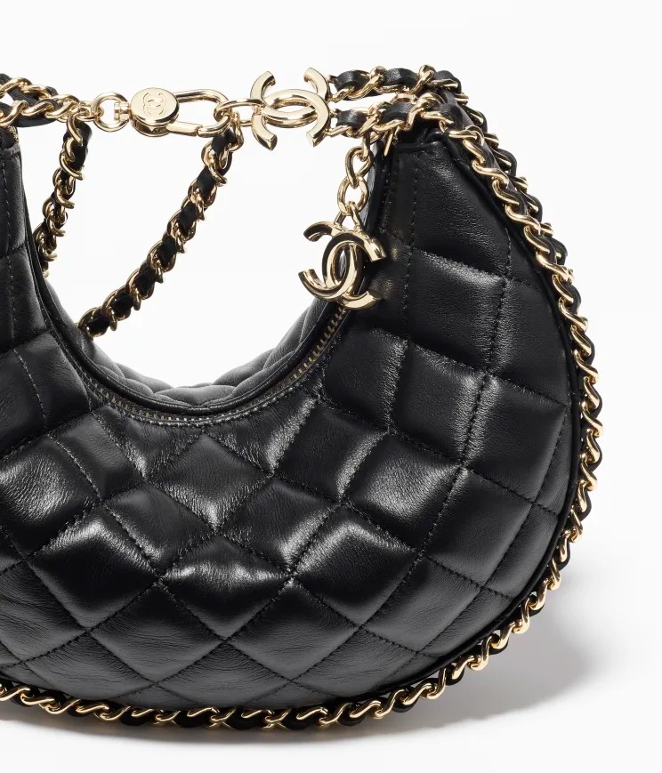 Chanel Small Hobo Bag Lambskin & Shiny Light Gold Black