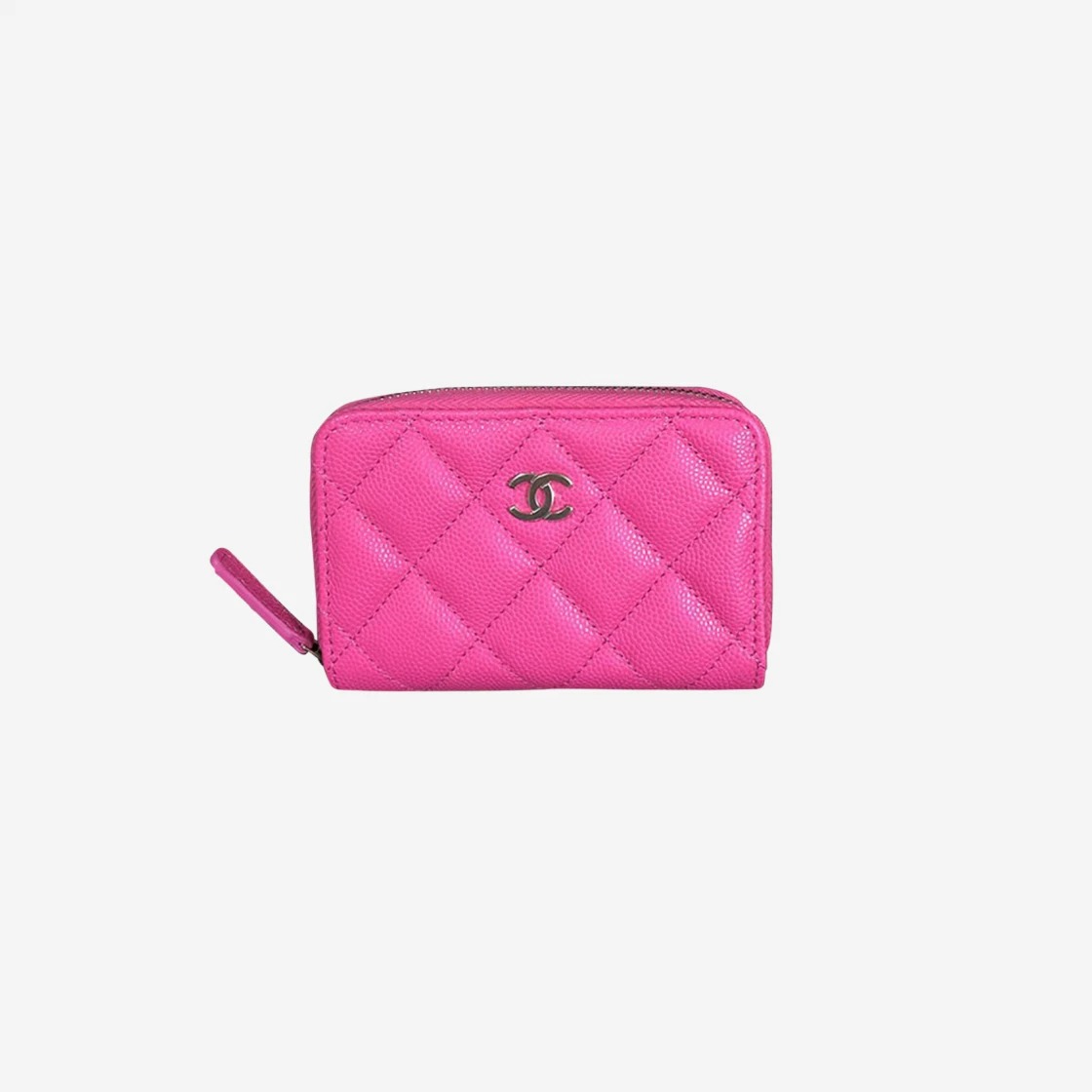 Chanel Classic Zipped Coin Purse Grained Shiny Calfskin & Gold Pink