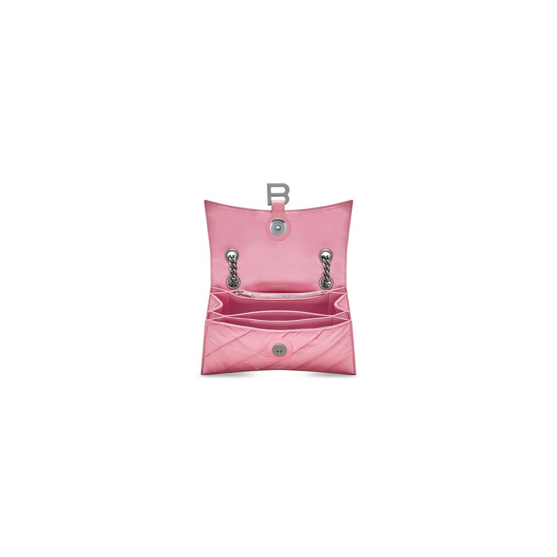 Small Chain Bag in Pink Crushed Calfskin and Aged Silver Hardware Quilted Crush