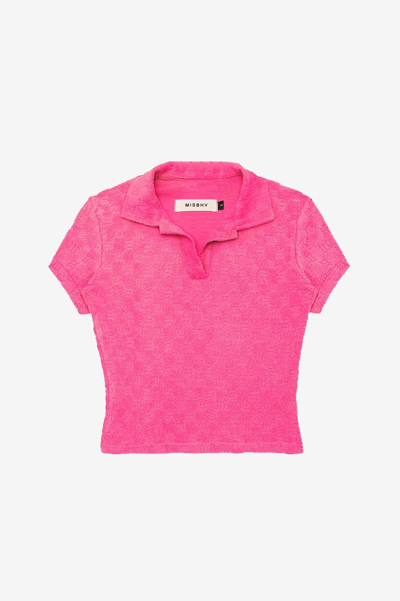 Towelling Monogram Tight Polo Fuchsia