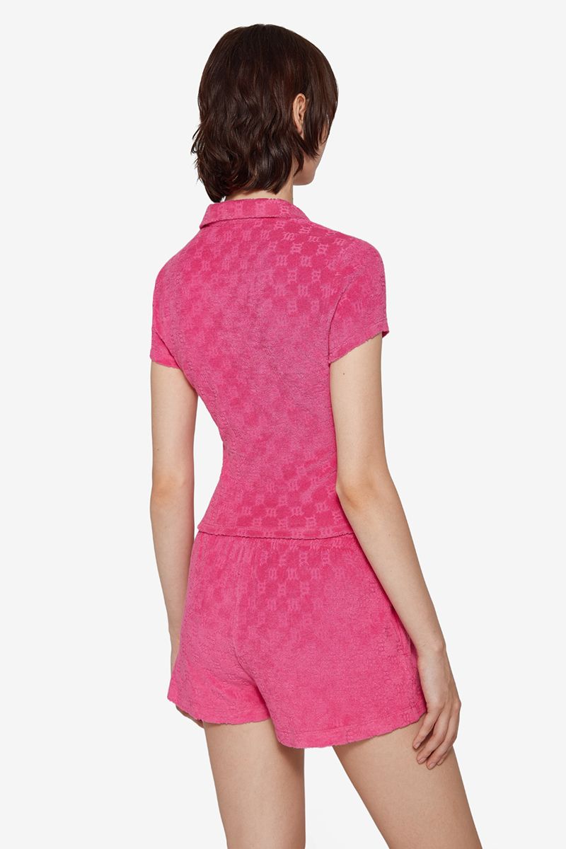 Towelling Monogram Tight Polo Fuchsia
