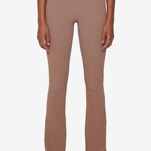 Knitted Flared High Waisted Trousers Beige