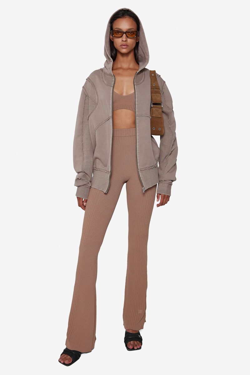 Knitted Flared High Waisted Trousers Beige