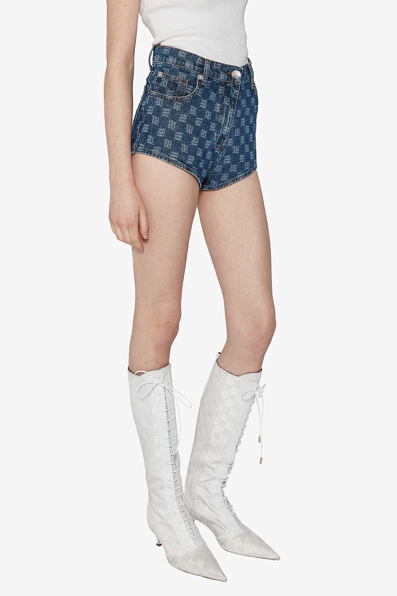 Monogram Denim Mini Shorts Blue