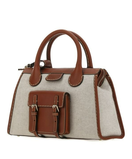 Two-tone leather and fabric medium Edith handbag