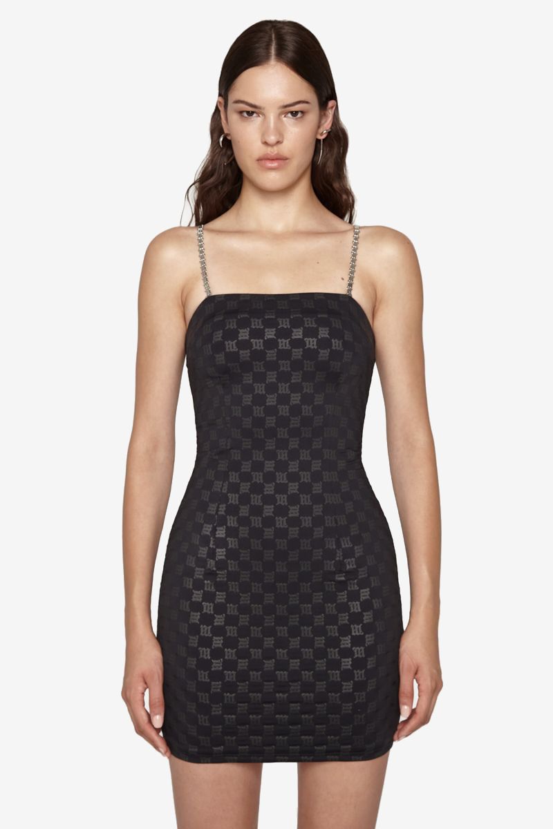 Monogram Spaghetti Mini Dress In Black