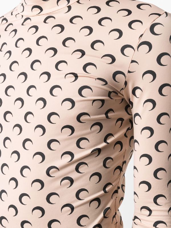 Moon pattern long sleeve top Beige