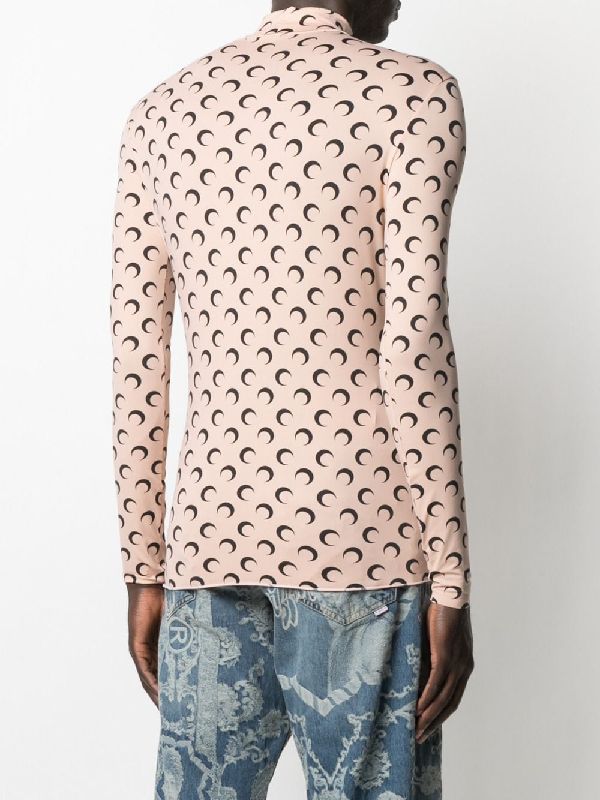 Moon pattern long sleeve top Beige