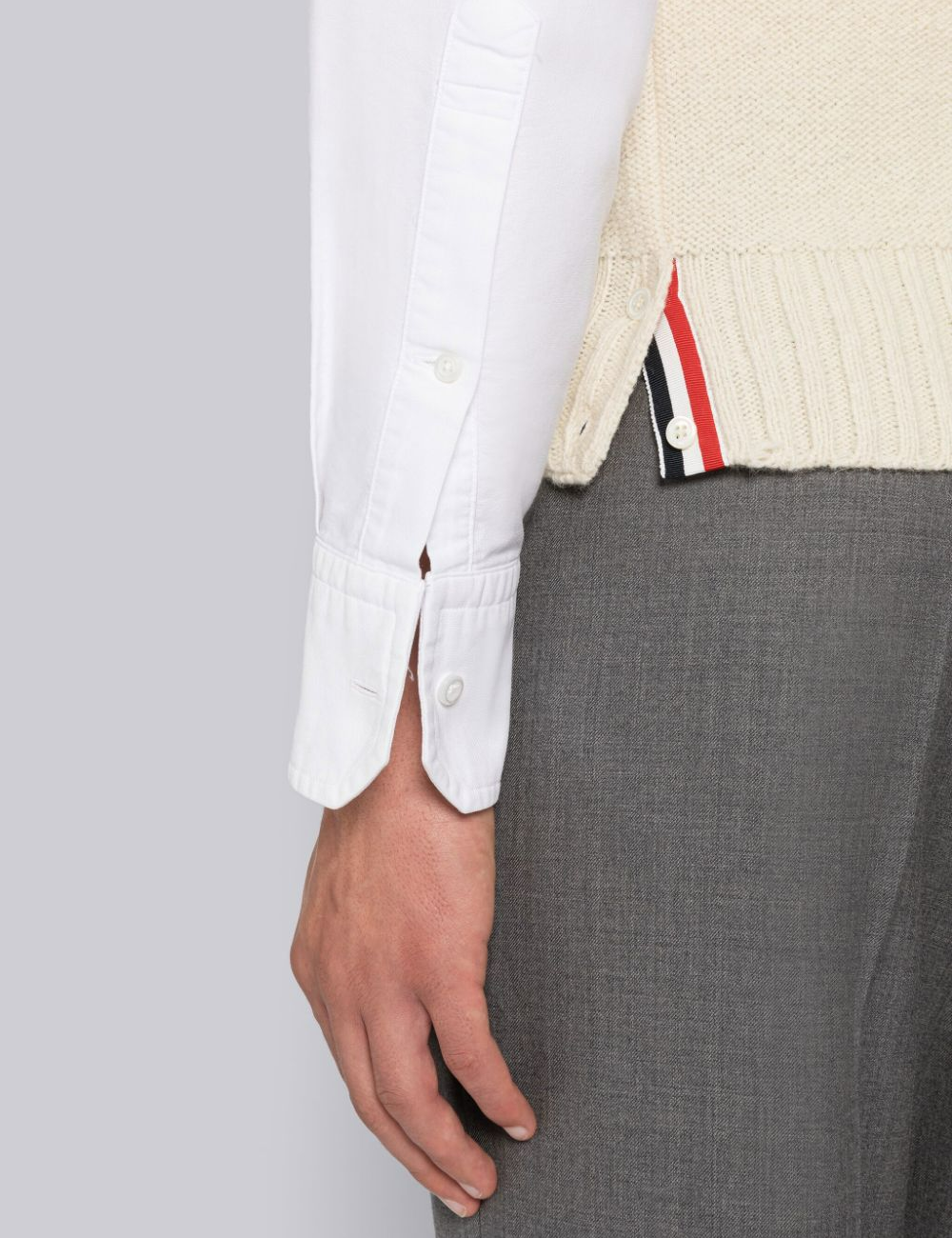 Thom Browne Reverse Jersey Stitch Donegal 4-Bar V-Neck Vest White