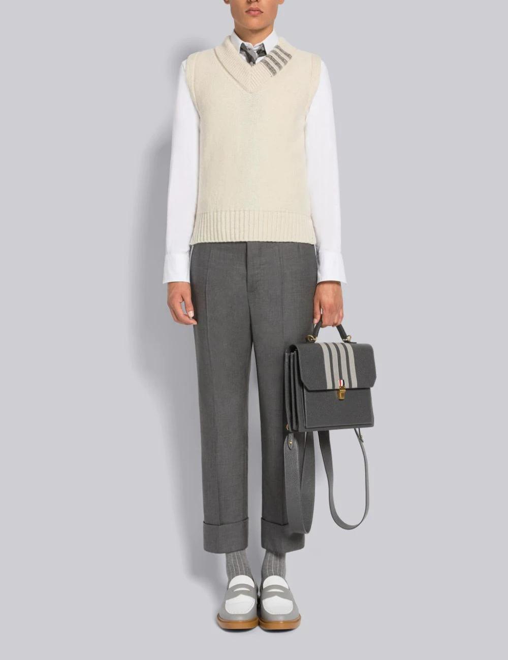 Thom Browne Reverse Jersey Stitch Donegal 4-Bar V-Neck Vest White