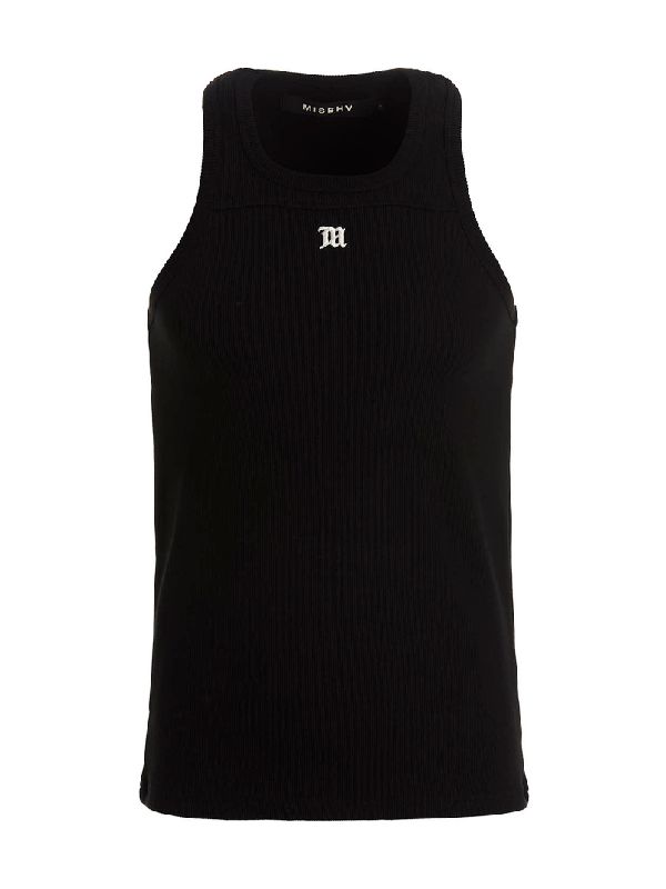 Logo-embroidered ribbed cotton tank top