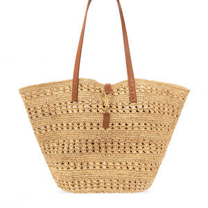 PANIER MEDIUM BAG IN CROCHET RAFFIA AND SMOOTH LEATHER NATUREL