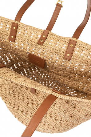 PANIER MEDIUM BAG IN CROCHET RAFFIA AND SMOOTH LEATHER NATUREL