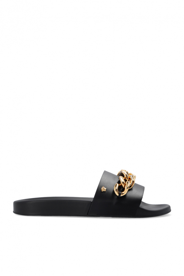 VERSACE BLACK ‘MEDUSA CHAIN’ SLIDES