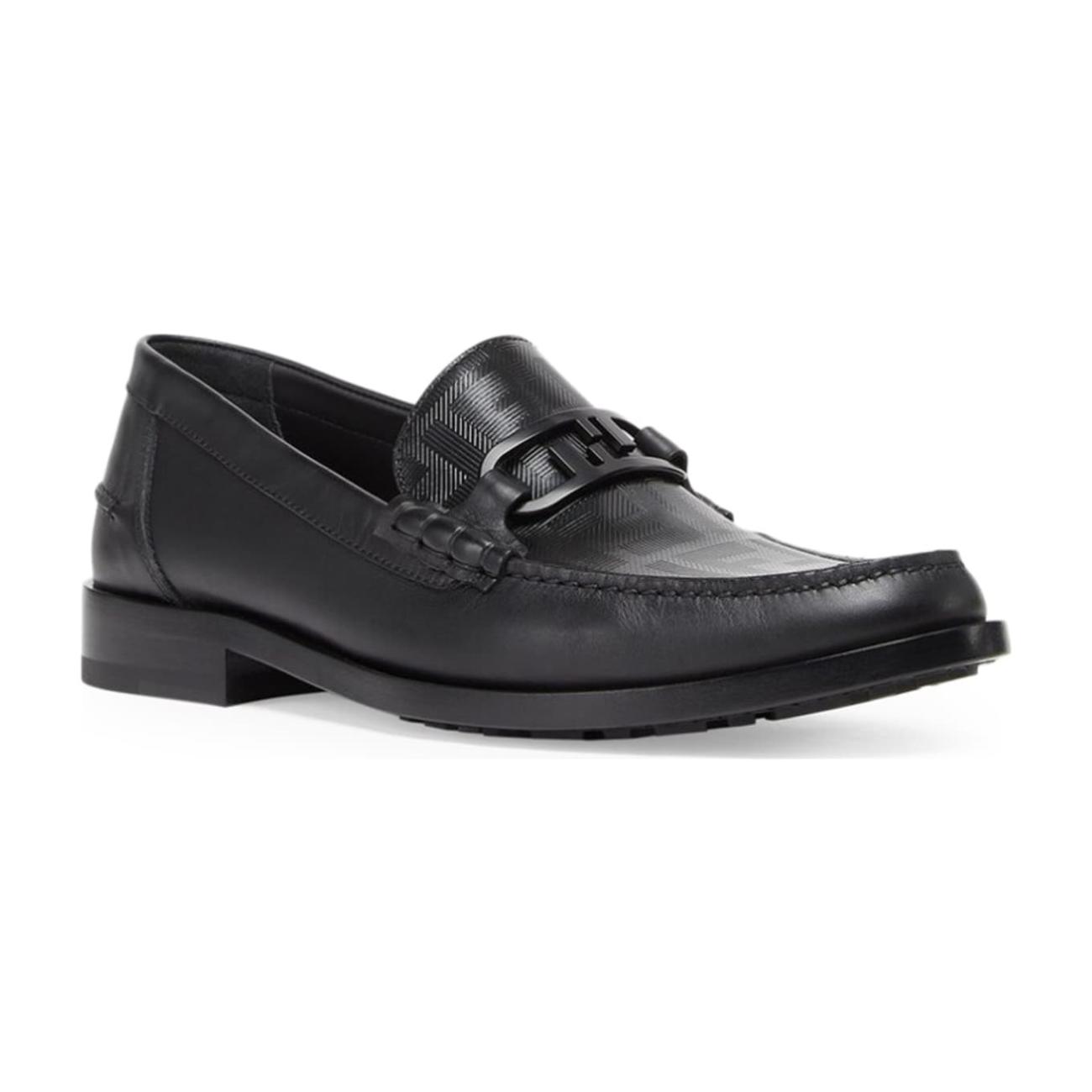 Black leather loafers