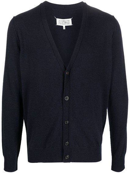 Maison Margiela Navy Wool Elbow Patch Cardigan