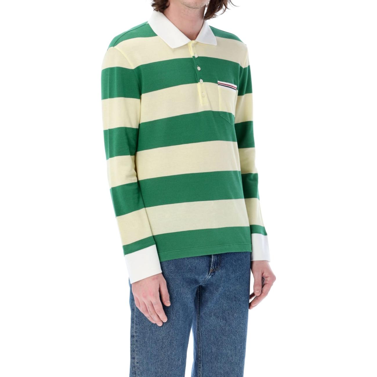 Long Sleeve Pocket Polo In Rugby Stripe Pique