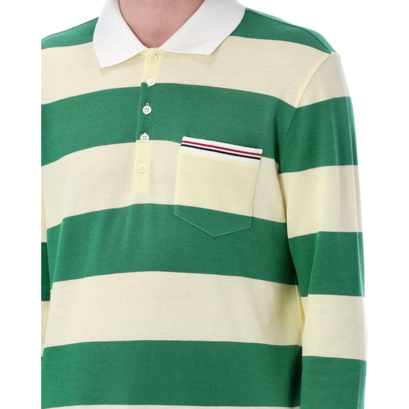 Long Sleeve Pocket Polo In Rugby Stripe Pique