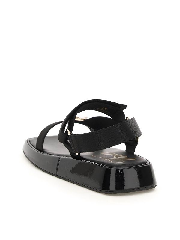 TREKKY CRYSTAL BUCKLE FABRIC SANDALS