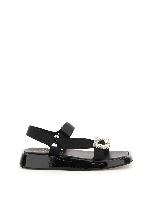 TREKKY CRYSTAL BUCKLE FABRIC SANDALS