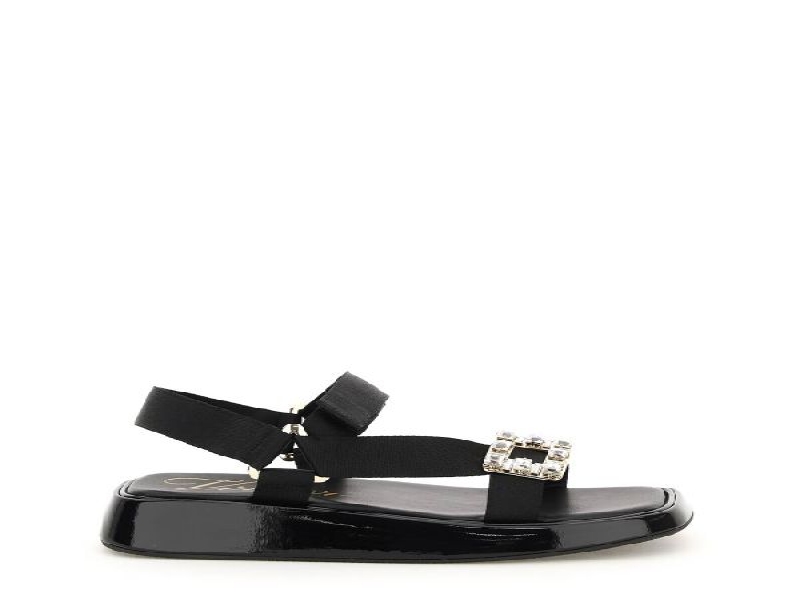 TREKKY CRYSTAL BUCKLE FABRIC SANDALS