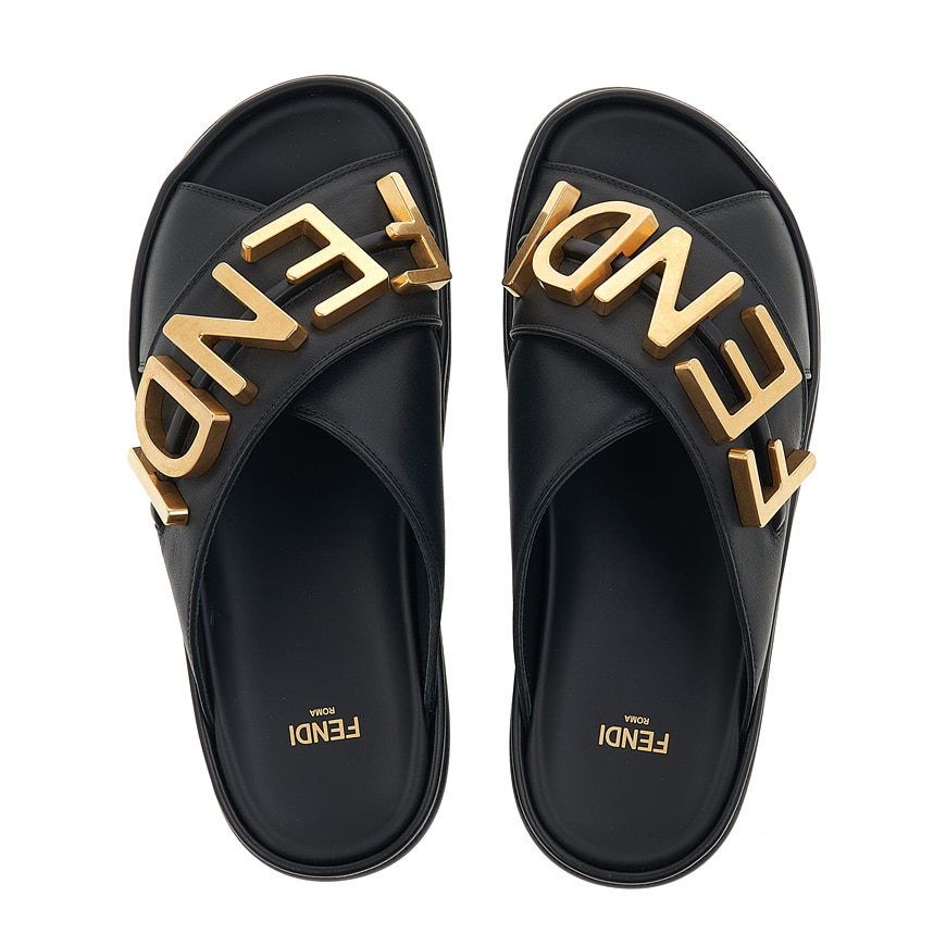 Fendigraphy Black leather slides