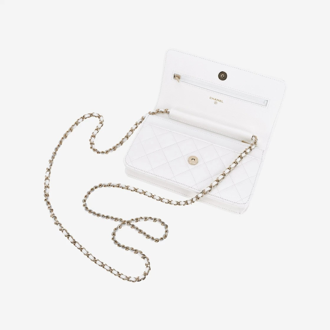 Chanel Classic Wallet On Chain Grained Calfskin & Gold White