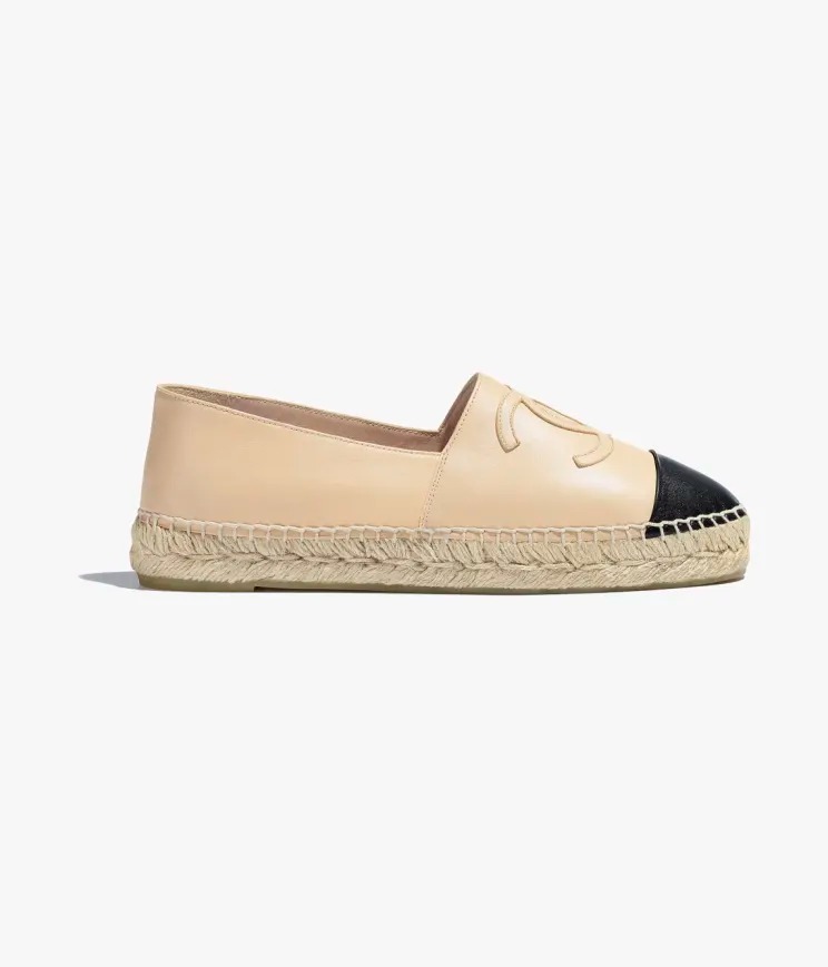 Chanel Espadrilles Lambskin Beige Black