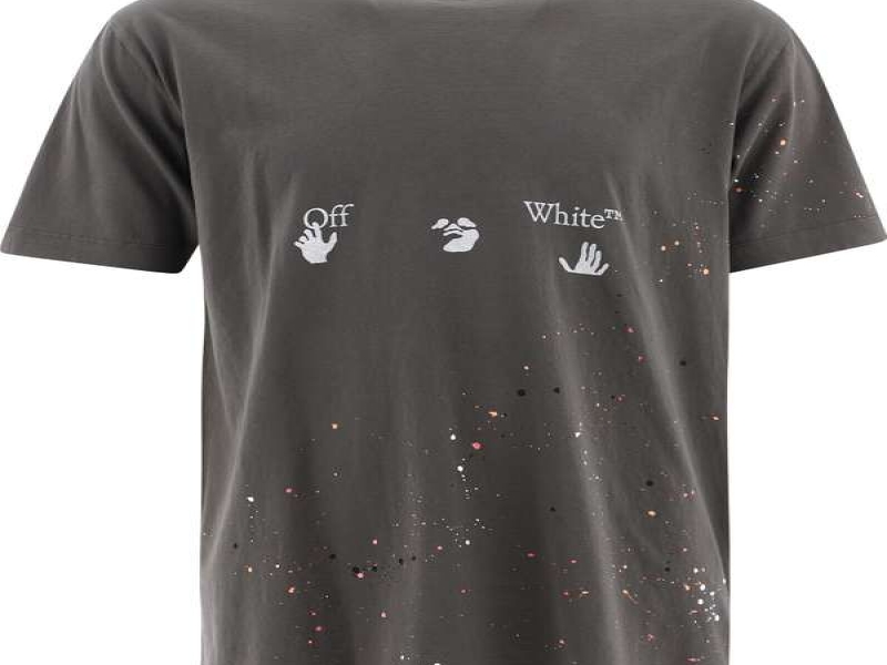 Off-White brown paint splatter-print T-shirt