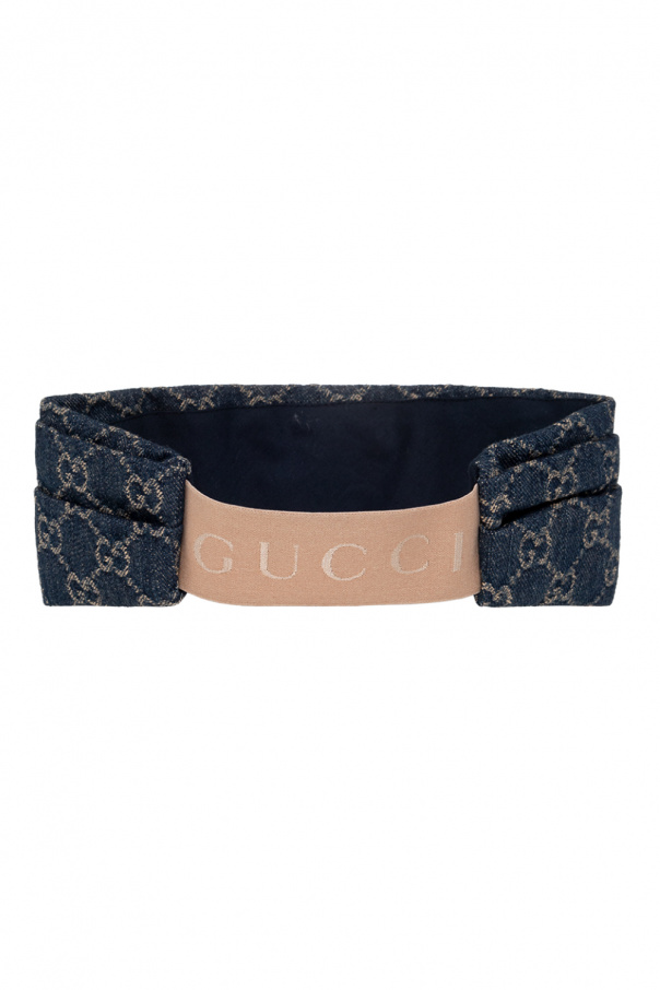 GUCCI NAVY BLUE HEADBAND WITH LOGO