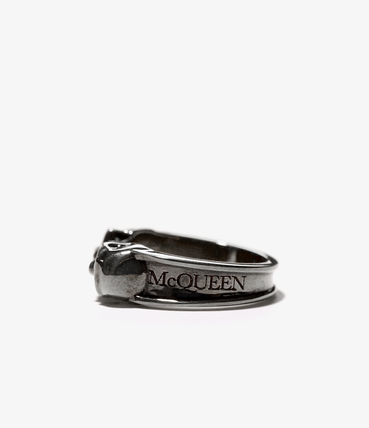 ALEXANDER MCQUEEN SILVER SKULLS MOTIF RING