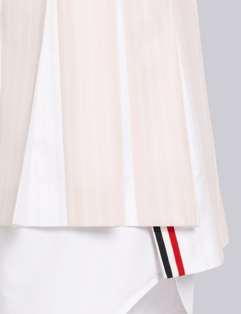 LIGHT PINK HAIRLINE STRIPE TWIST YARN SUITING OXFORD PLEAT DROPPED BACK PLEATED MINI SKIRT