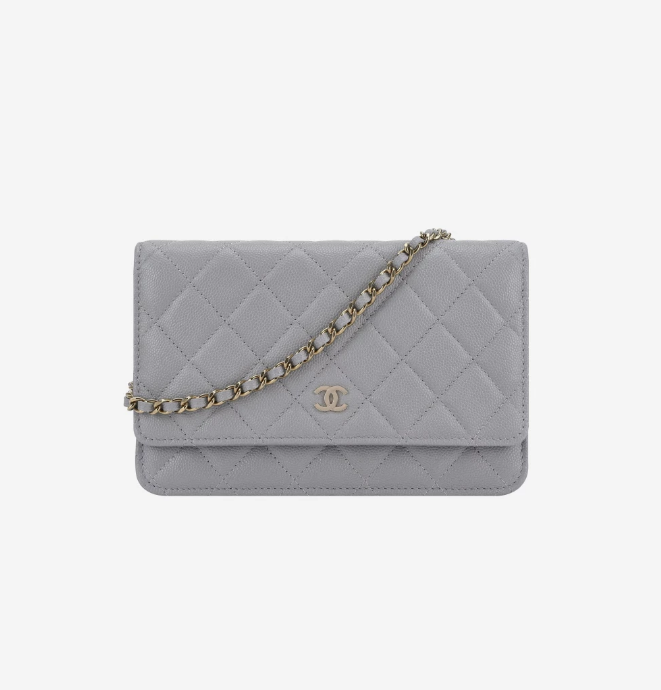 Chanel Classic Wallet On Chain Grained Calfskin & Gold Gray