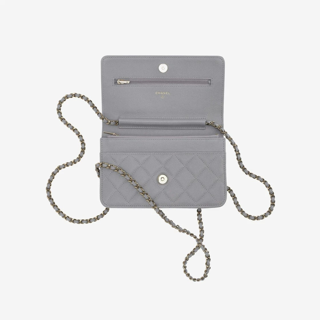 Chanel Classic Wallet On Chain Grained Calfskin & Gold Gray