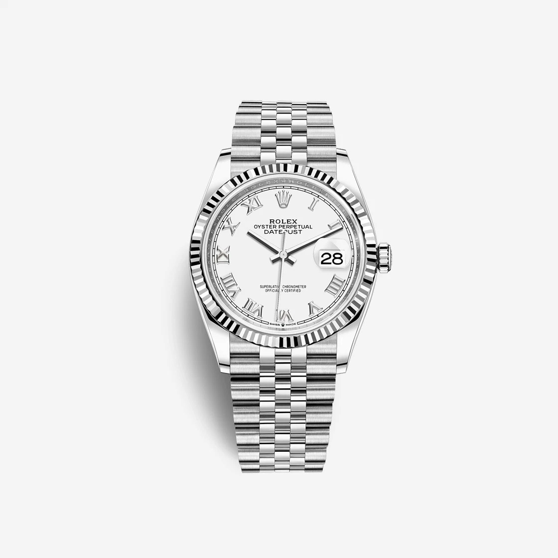 Rolex Datejust 36 White Roman 126234 (Fluted/Jubilee)