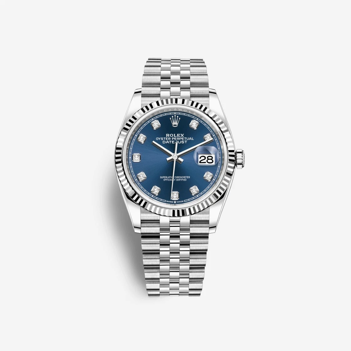Rolex Datejust 36 Bright Blue Diamond-Set 126234 (Fluted/Jubilee)