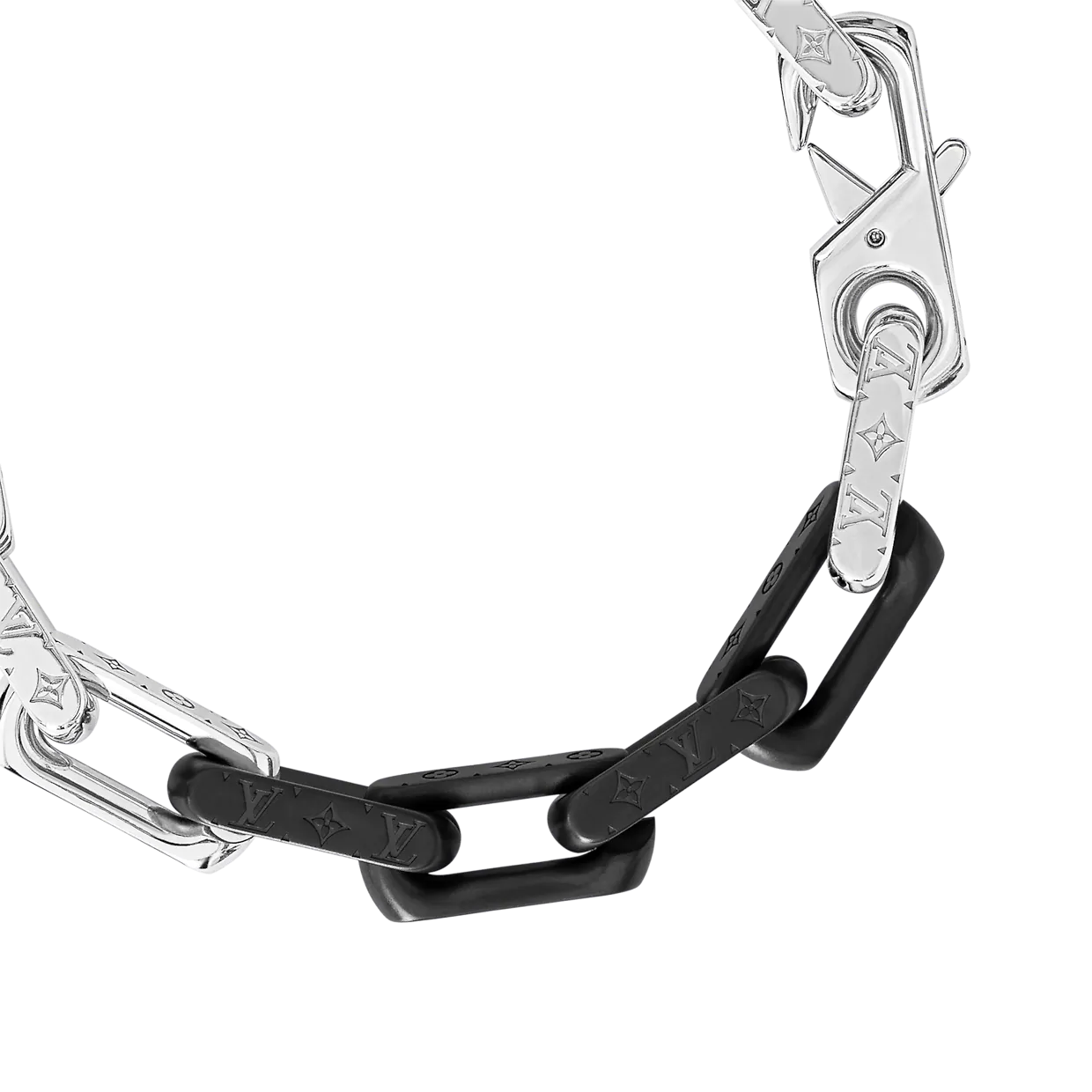 Louis Vuitton Monogram Chain Bracelet Silver Black