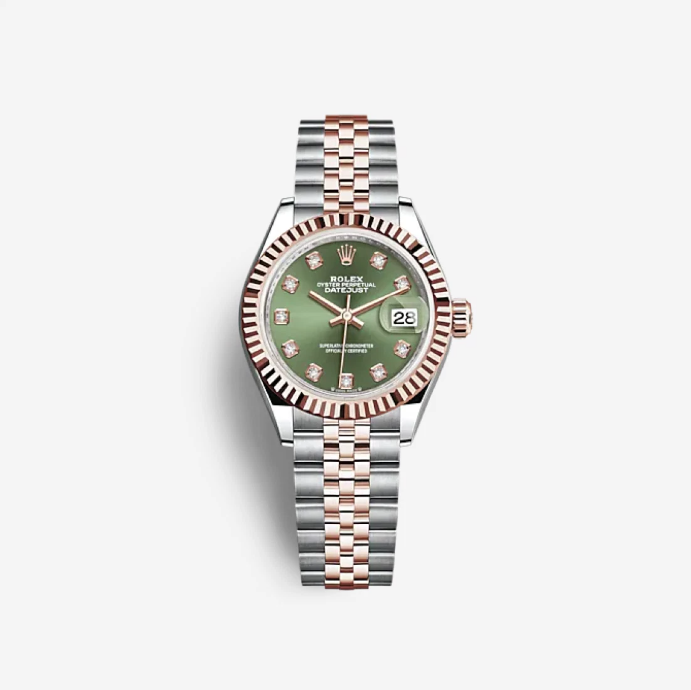 Rolex Lady-Datejust 28 Olive Green Diamond-Set 279171 (Fluted/Jubilee)