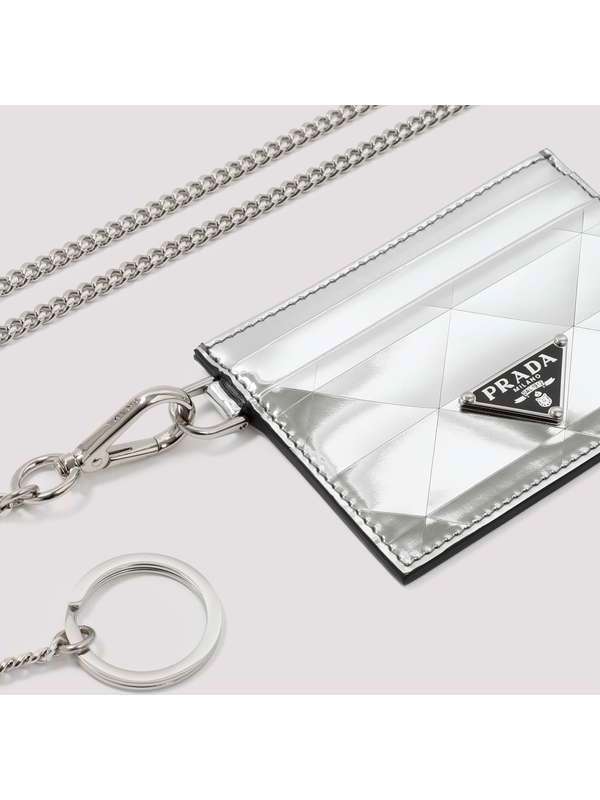 Prada Brushed Leather Credit Card Holder Silver