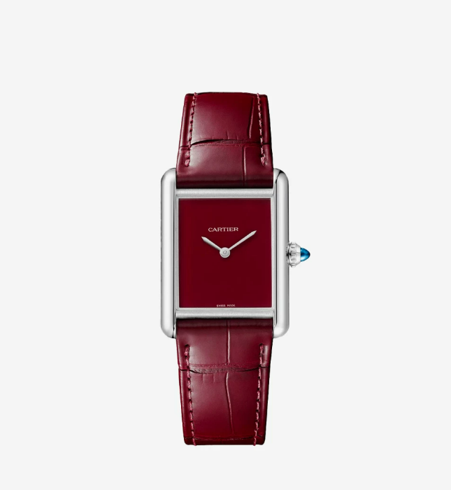 Cartier Tank Must Watch Large Quartz Steel Alligator Skin Claret