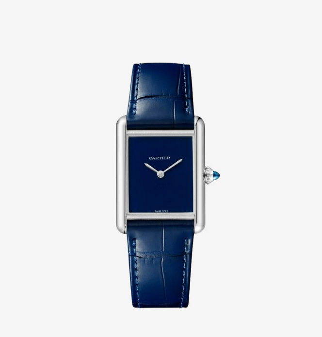 Cartier Tank Must Watch Large Quartz Steel Alligator Skin Blue