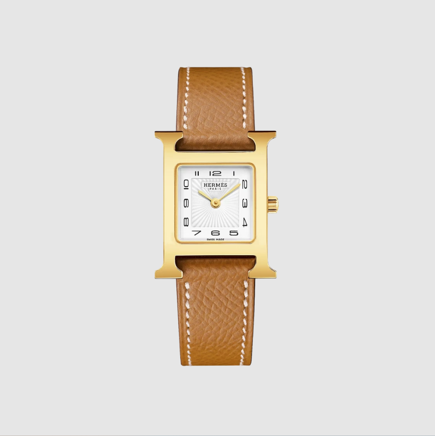 Hermes Heure H Watch Small Gold Epsom Strap & Yellow Gold Steel