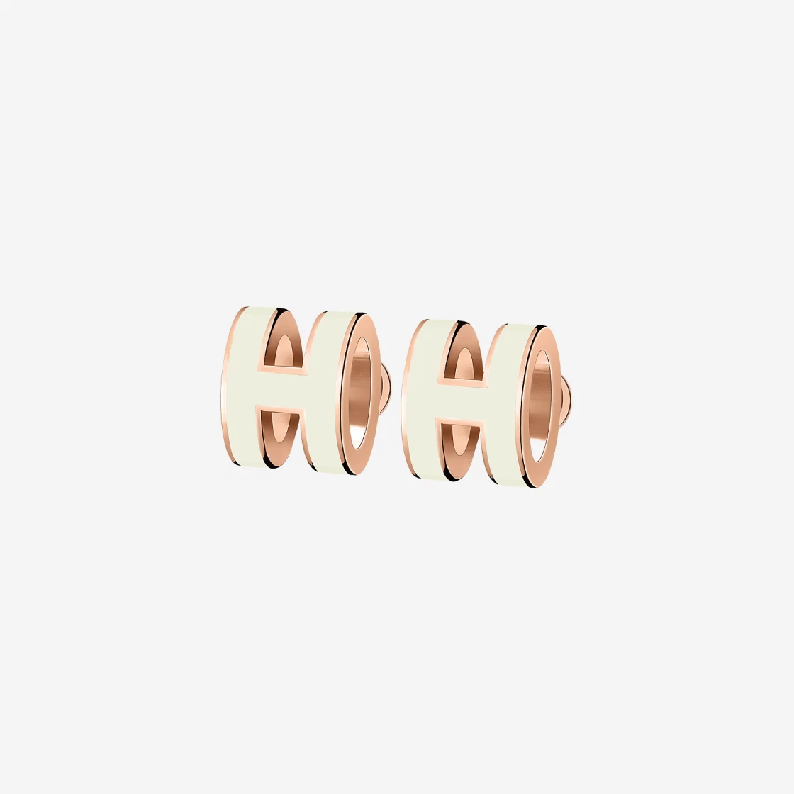 Hermes Mini Pop H Earring Rose Gold & Blanc