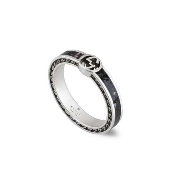 Gucci Interlocking G Ring Black Silver