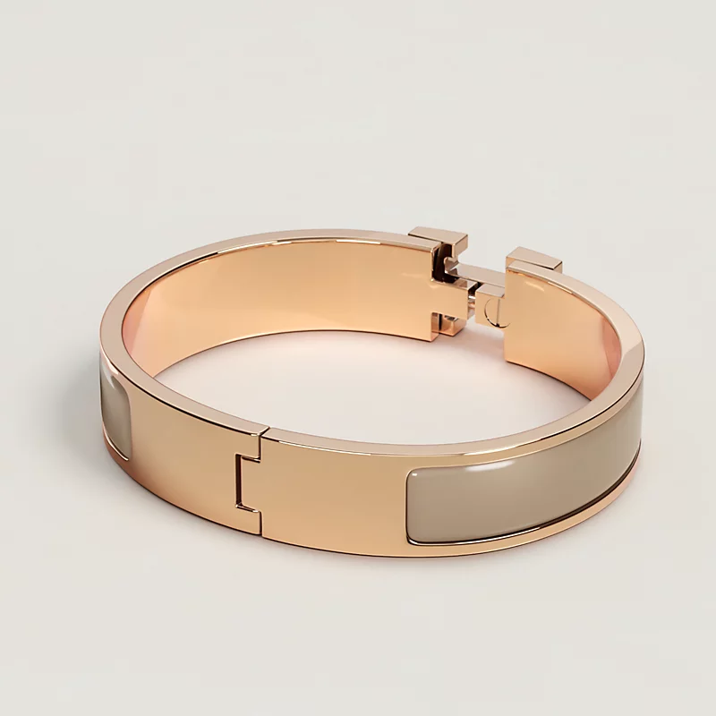 Hermes Clic H Bracelet Rose Gold & Marron Glace