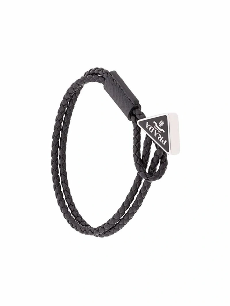 Prada Braided Nappa Leather Bracelet Black