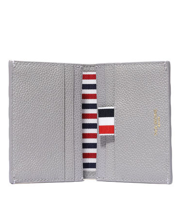 Thom Browne Madras Print on Pebble Grain Leather 4 Bar Applique Stripe Double Card Holder Pastel Green