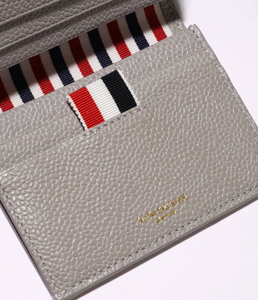Thom Browne Madras Print on Pebble Grain Leather 4 Bar Applique Stripe Double Card Holder Pastel Green