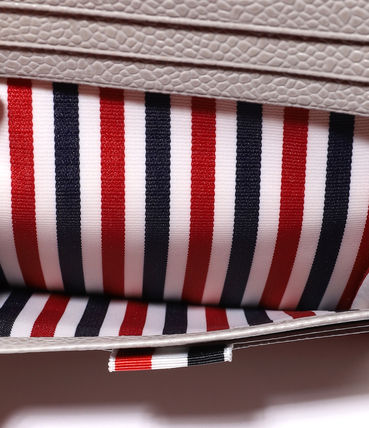 Thom Browne Madras Print on Pebble Grain Leather 4 Bar Applique Stripe Double Card Holder Pastel Green