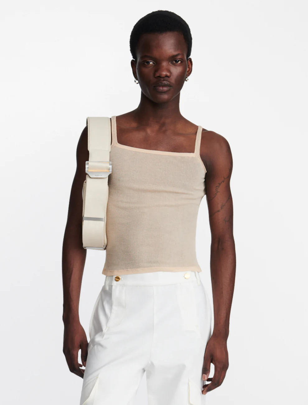 TRIPLE STITCH SCOOP TANK IN BEIGE